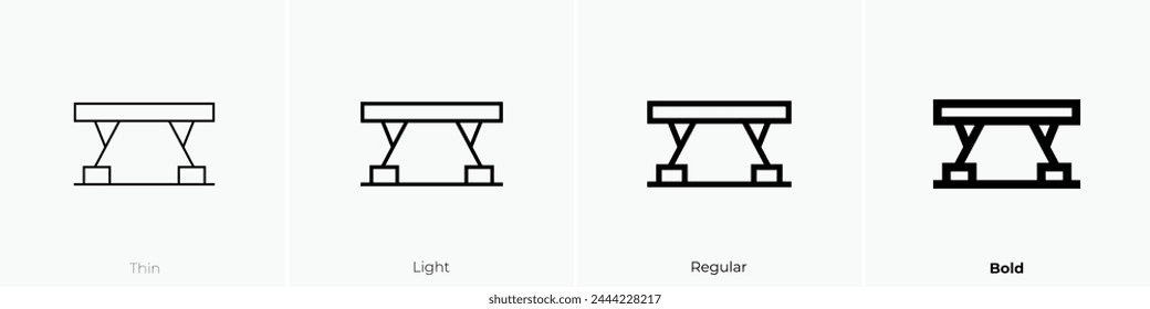 balance beam icon. Thin, Light Regular And Bold style design isolated on white background