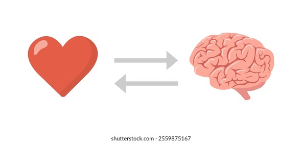 Balance between Heart and Brain. Emotional Intelligence concept. Choosing between Feelings and Mind. Vector illustration in flat cartoon style.