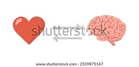 Balance between Heart and Brain. Emotional Intelligence concept. Choosing between Feelings and Mind. Vector illustration in flat cartoon style.