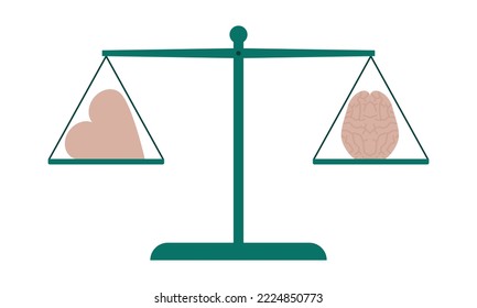 Balance between heart and mind. Abstract image finding balance with the help of scales. Flat style. Vector illustration