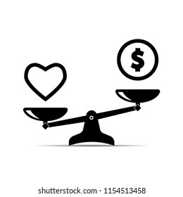 Balance between heart and money. Vector illustration on white background