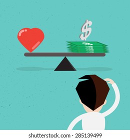 Balance between heart and money vector design.