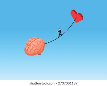 Equilibrio entre lógica y emoción: Ilustración vectorial isométrica 3D del cerebro y el corazón