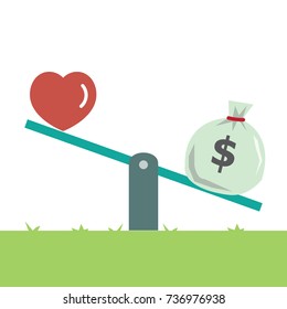 Balance between love and money concept-vector