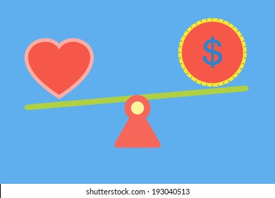 Balance between love and money vector
