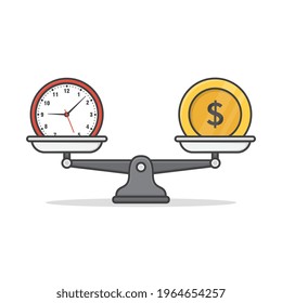 Balance Between Money And Time Vector Icon Illustration. Time Or Money Flat Icon