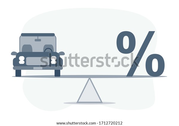 Balance Between Percentage Symbol And Car On\
Seesaw. Vector illustration flat\
design