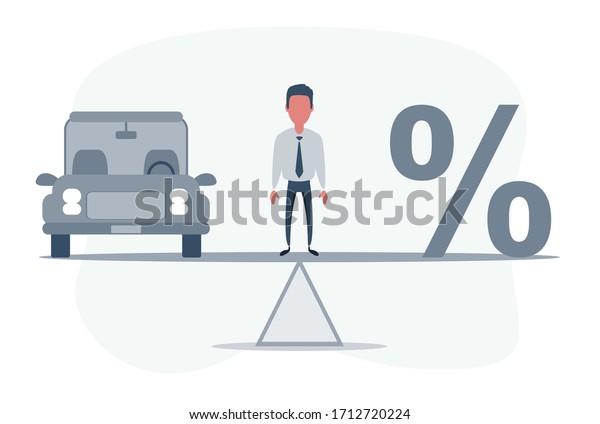 Balance Between Percentage Symbol And Car On\
Seesaw. Vector illustration flat\
design