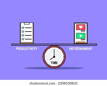 O equilíbrio entre produtividade e entretenimento. Ilustração de vetor