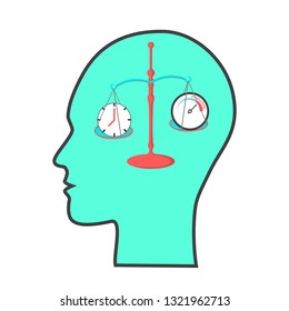 The balance between time and productivity on his mind. Vector illustration with transparent background. 