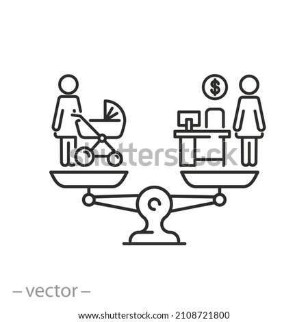 balance between work and child, icon choose or compare, woman  life, comparison mother with business career, thin line symbol on white background - editable stroke vector illustration