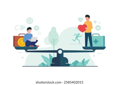 Balance between work and healthy life with measurement equality concept illustration