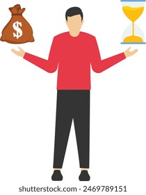 Equilibrio entre trabajo y vida, eficiencia laboral, ahorros, dinero hecho en un corto período de tiempo, dinero rápido, el tiempo es dinero



