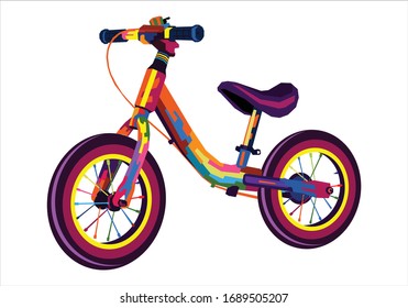 Balance Bike For Kid In Popart Style For Background Icon And Illustraton Isolated