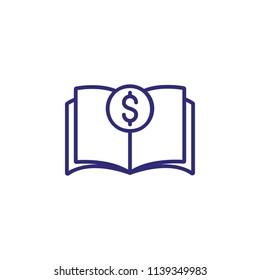 Balance book line icon. Budget, money, dollar symbol, textbook. Finance management concept. Can be used for topics like accounting, economics, book keeping, education