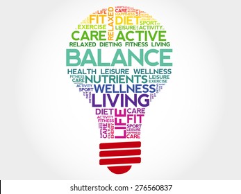 BALANCE bulb word cloud, health concept