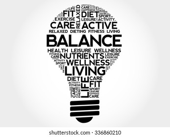BALANCE bulb word cloud, health concept