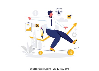 Equilibrio En La Empresa - Vector Plano