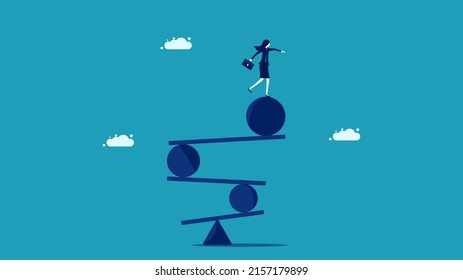 Balance. A business woman maintains a balance between life and work. vector