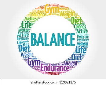 BALANCE circle stamp word cloud, fitness, sport, health concept