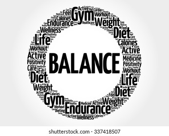 BALANCE circle stamp word cloud, fitness, sport, health concept