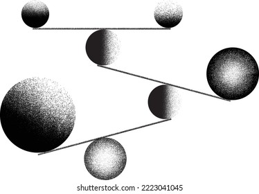 Balancekonzept.Verzerrte geometrische Formen . Minimales Kunstdesign . Rauschen zerstört Logo. Trendgraue Formen. Graph Print Textur .Spray-Effekt .Grunge Textur . Distressives Element .Vektor 
