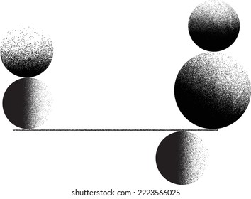 Balance concept .Distorted geometric shapes . Minimal art design . Noise destroyed logo . Trendy grainy shapes . Graph print texture .Spray effect .Grunge texture . Distressed element .vector 