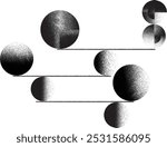 Balance concept .Distressed circles balancing on plank . Minimal art design . Balance of noise textured balls . Trendy grainy shapes . Grainy spheres in balance . Distressed design element .vector 