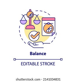 Balance concept icon. Designer work basics. Graphic design principles abstract idea thin line illustration. Isolated outline drawing. Editable stroke. Arial, Myriad Pro-Bold fonts used