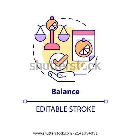 Balance concept icon. Designer work basics. Graphic design principles abstract idea thin line illustration. Isolated outline drawing. Editable stroke. Arial, Myriad Pro-Bold fonts used