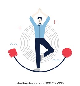 Balance concept. Idea of stability and calmness. Abstract, business or lifestyle sphere. Steady position, harmony, challenge managing. Flat vector illustration