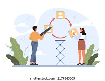 Balance concept. Idea of stability challenge, abstract, business or lifestyle unstable position. Character trying to get balance. Flat vector illustration