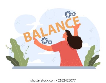 Balance concept. Idea of stability challenge, abstract, business or lifestyle unstable position. Character trying to get balance. Flat vector illustration