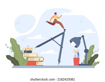Balance concept. Idea of stability challenge, abstract, business or lifestyle unstable position. Character trying to get balance. Flat vector illustration