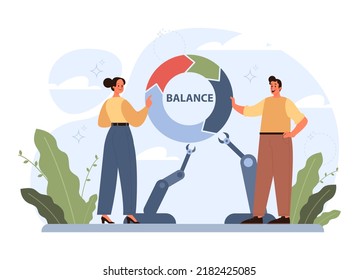 Balance Konzept. Idee der Stabilität Herausforderung, abstrakte, Geschäfts-oder Lifestyle-Unstable-Position. Charaktere, die versuchen, Gleichgewicht zu bekommen. Flache Vektorgrafik