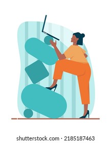 Balance concept. Idea of stability challenge, abstract, business or lifestyle unstable position. Character trying to get balance. Flat vector illustration