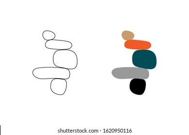 Balance concept. Illustration of balance made of stones. Balance stones logo Print. Modern Art Print. Printable illustration. Linear and flat design. Vector illustration