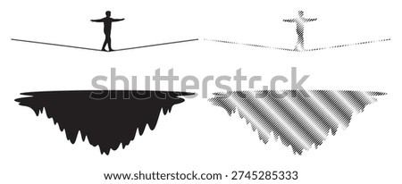 Balance concept, risk, danger, chasm, abstract texture, silhouette