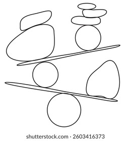 Balance concept .Stack of stones. Balancing stones . Spa rock tower. Minimal art design . Balance of irregular shapes of lines. Harmony symbol. Spa stones in balance .Zen stones .Pebble tower .vector 