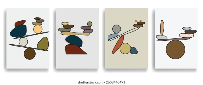 Balance concept .Stack of stones. Balancing stones . Spa rock tower. Minimal art design . Balance of irregular shapes of lines. Harmony symbol. Spa stones in balance .Zen stones .Pebble tower .vector 