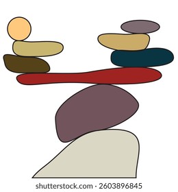 Balance concept .Stack of stones. Balancing stones . Spa rock tower. Minimal art design . Balance of irregular shapes of lines. Harmony symbol. Spa stones in balance .Zen stones .Pebble tower .vector 