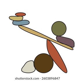 Balance concept .Stack of stones. Balancing stones . Spa rock tower. Minimal art design . Balance of irregular shapes of lines. Harmony symbol. Spa stones in balance .Zen stones .Pebble tower .vector 