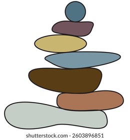 Balance concept .Stack of stones. Balancing stones . Spa rock tower. Minimal art design . Balance of irregular shapes of lines. Harmony symbol. Spa stones in balance .Zen stones .Pebble tower .vector 