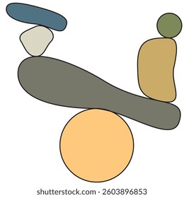Balance concept .Stack of stones. Balancing stones . Spa rock tower. Minimal art design . Balance of irregular shapes of lines. Harmony symbol. Spa stones in balance .Zen stones .Pebble tower .vector 
