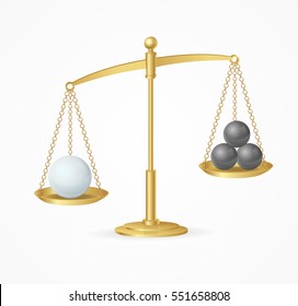 Balance Concept White True Win. Golden Libra or Scale Model Law, Choice. Vector illustration