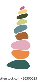 Balance concept. Zen stones. Colorful Abstract Pebble Stack Minimalist Zen Stones Balance Concept Illustration. Design for Meditation, Harmony, Relaxation, Nature, Wellness, Boho Decor Themes.