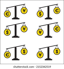 Balance and currency dollar yen euro, financial exchange simple icon of image of foreign currency exchange, illustration set, infographics