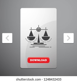 Balance, decision, justice, law, scale Glyph Icon in Carousal Pagination Slider Design & Red Download Button