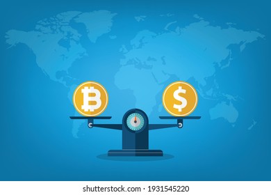 Balance Dollar VS Bitcoin. Vector illustration.