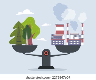 Balance ecology climate carbon climate scale concept. Vector graphic design illustration